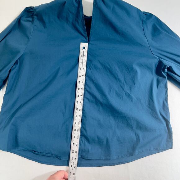 Eloquii Blouse Top Woman 18 Blue Elastic Cuffs Tie Back Plain Front w/ Darts - Picture 12 of 16